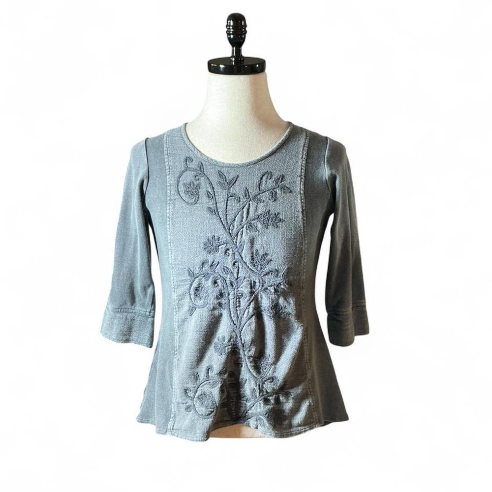 Parsley Sage Embroidered Boho Top 3/4 Sleeve Flared‎ Women's M